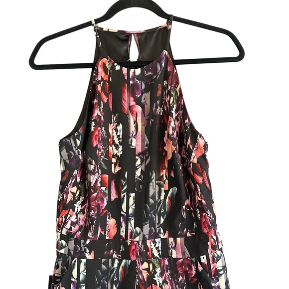 BEBE Floral Halter Wide Leg Jumpsuit Black Multicolor Floral Print Size 6 NWOT - Picture 3 of 15